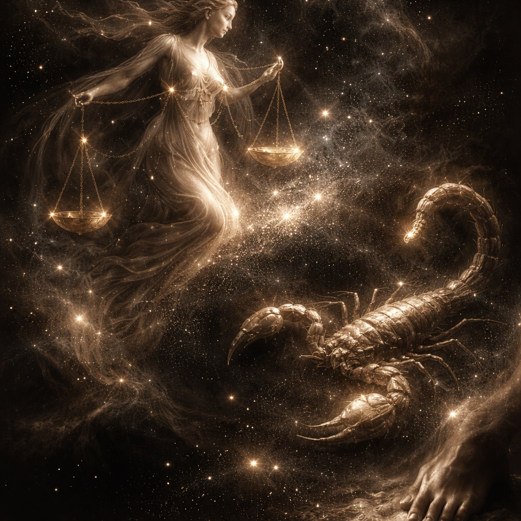 A picture of the heavenly Libra in constellation style combined with Scorpio and the foot of