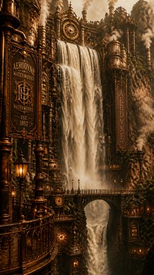 towering waterfall cascading down a cliff