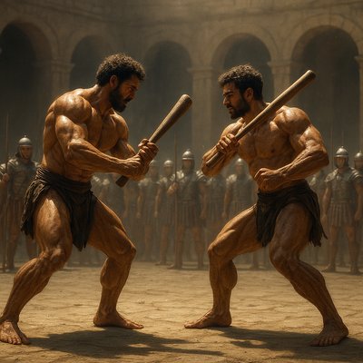 a couple of men standing next to each other holding baseball bats