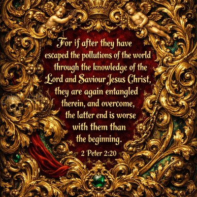  2 Peter 2:20 (KJV) For if after they have escaped the pollutions of the world through the knowledge of the Lord and Saviour Jesus Christ, they are again entangled therein, and overcome, the latter end is worse with them than the beginning.
