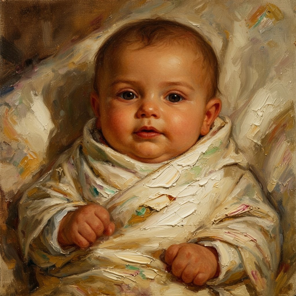 Olive skinned Baby in swaddling cloths