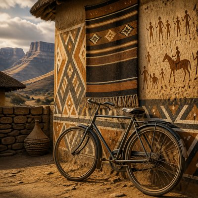 bicyle resting against a wall