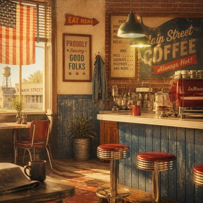 cozy cafe interior with warm lighting