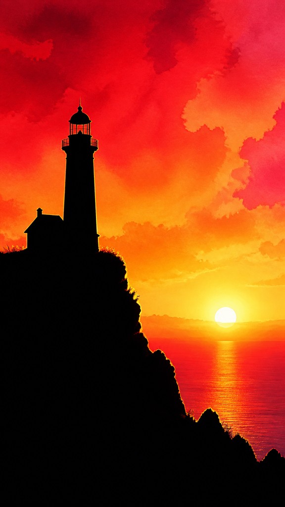 a lone lighthouse on a cliff at dusk under a dramatic sky, no text or lettering