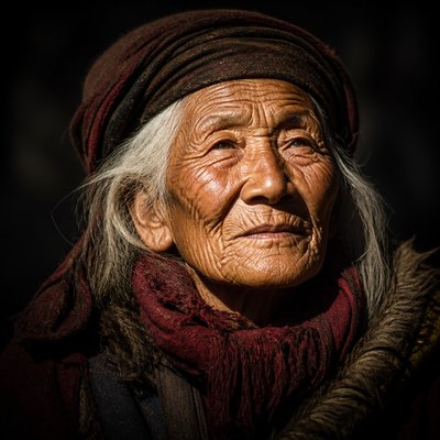 close-up portrait of an elderly person with expressive weathered features