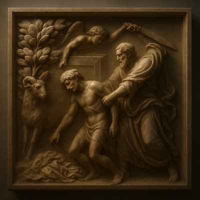 a sculpture of a man and a woman with a goat