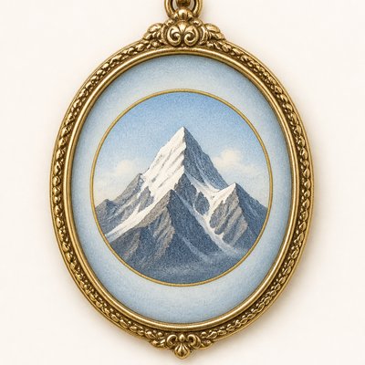 an emblem of a mountain peak inside a circle, simple bold shapes on a plain background, no text or lettering