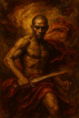 a painting of a man holding a sword