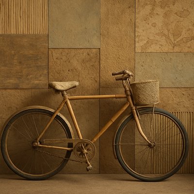 bicyle resting against a wall