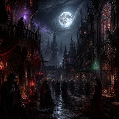 urban street with city activity — Gothic Fantasy Art