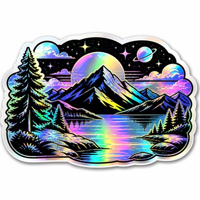 wide landscape with natural scenery — Holographic Sticker Design
