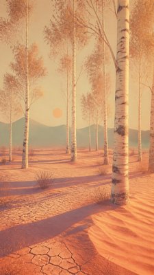 a serene birch forest in soft morning light, no people, no text