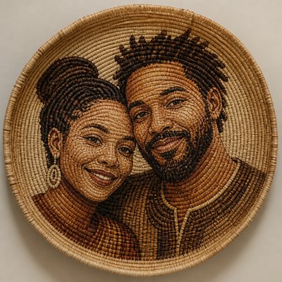 portrait of two people together — Basketry Art Style