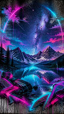 a tranquil mountain lake beneath a starry night sky, no people, no text