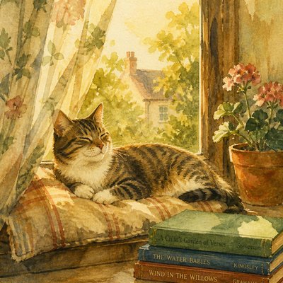 a cat lounging in a sunlit window