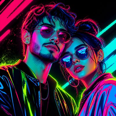 portrait of two people together — Neon Pop Art Style