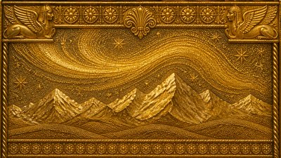 a flowing aurora over snowy peaks, wide sweeping composition, no people, no text
