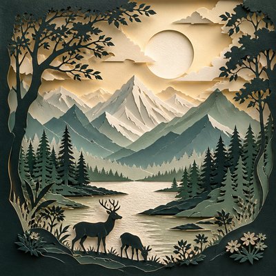 wide landscape with natural scenery — Paper Cut Art Style