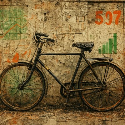 bicyle resting against a wall