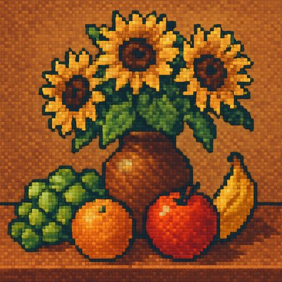 still life arrangement of fruits and flowers