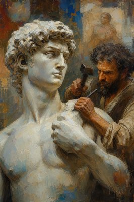 Michelangelo carving sculpture of David