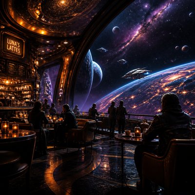 cozy cafe interior with warm lighting