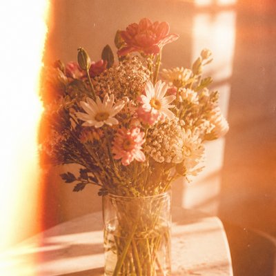 bouquet of flowers in a glass vase