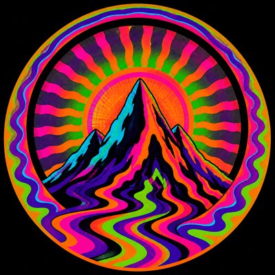 an emblem of a mountain peak inside a circle, simple bold shapes on a plain background, no text or lettering