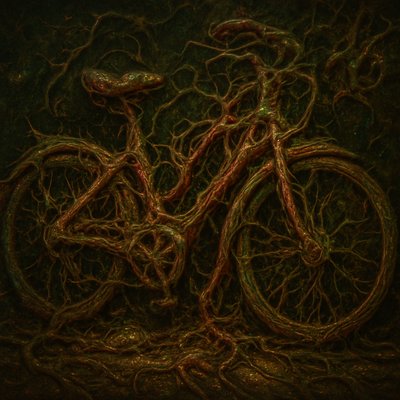bicyle resting against a wall