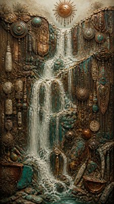 towering waterfall cascading down a cliff