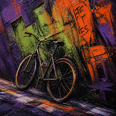 bicyle resting against a wall