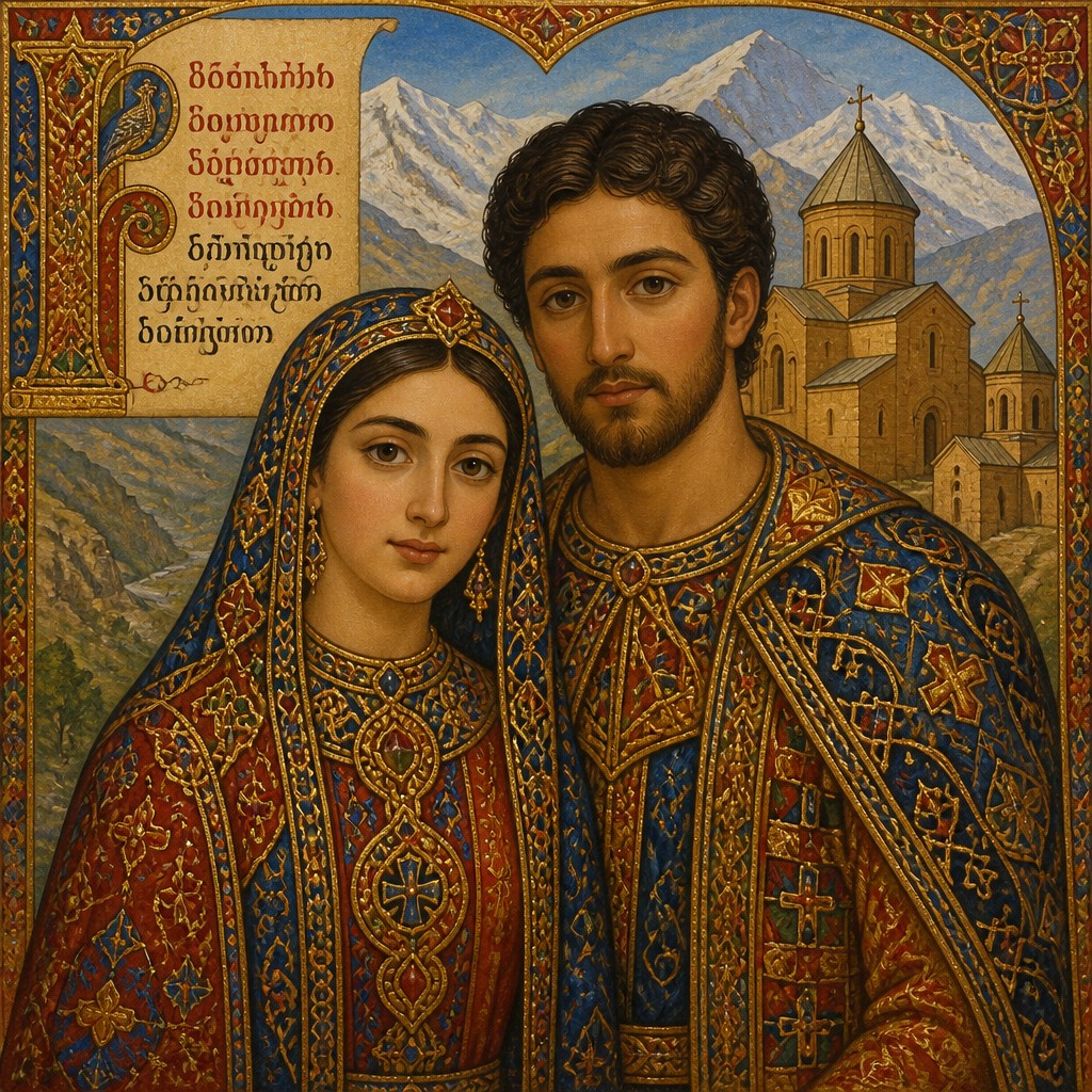 portrait of two people together — Georgian Art Style