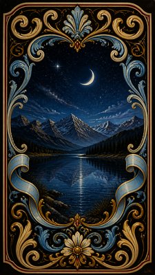 a tranquil mountain lake beneath a starry night sky, no people, no text