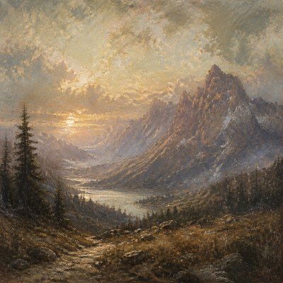 wide landscape with natural scenery — Scumbling Painting Style