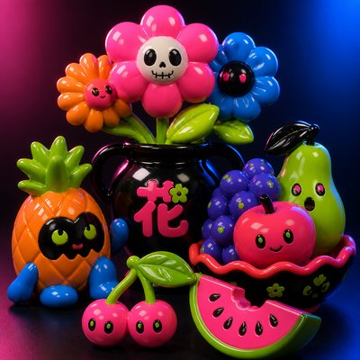 still life arrangement of fruits and flowers