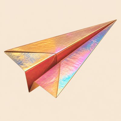 a paper plane, clean minimal composition on a plain background, no text