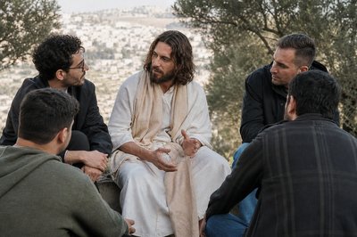 modern day group of man talking with Jesus