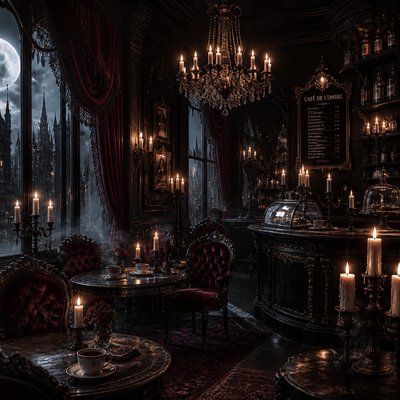 cozy cafe interior with warm lighting