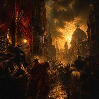 urban street with city activity — Baroque Art Style
