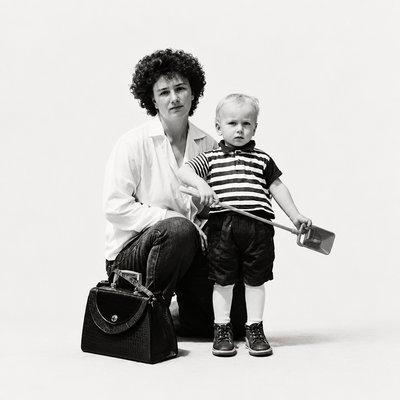 a black and white photo of a woman and a child