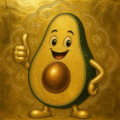a happy avocado character giving a thumbs up, bold readable design on a plain background, no text