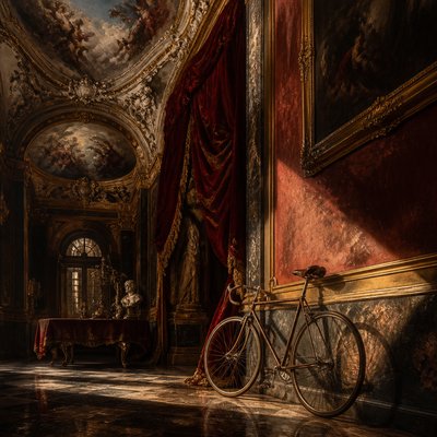 bicyle resting against a wall