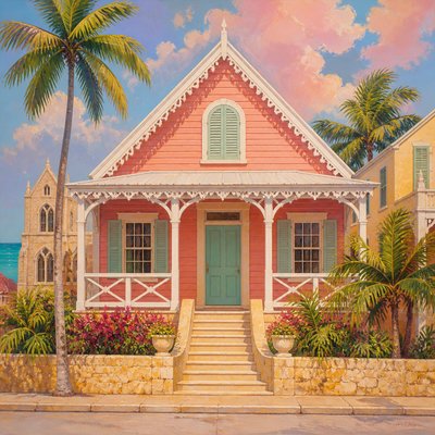 house with front view — Barbadian Art Style