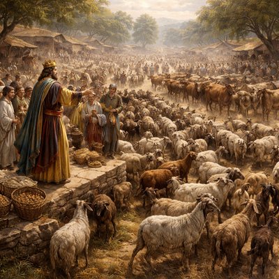 And unto the people that was found there Josias gave thirty thousand lambs and kids, and three thousand calves: these things were given of the king's allowance, according as he promised, to the people, to the priests, and to the Levites. 1 Esdras 1:7

