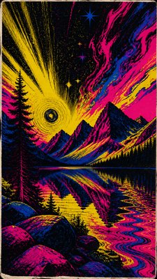 a tranquil mountain lake beneath a starry night sky, no people, no text