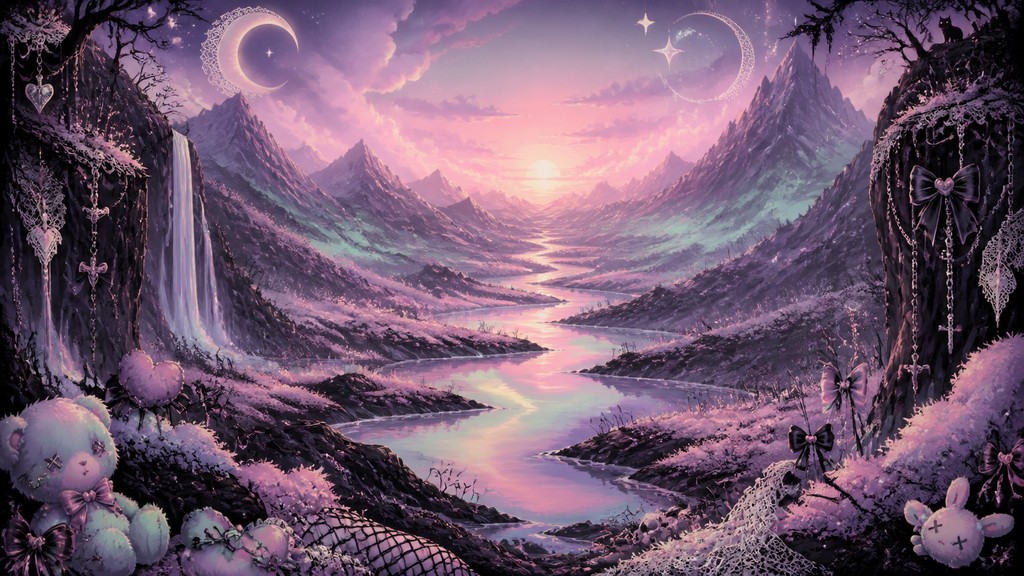 a vast valley with a river winding toward distant mountains at sunrise, no people, no text