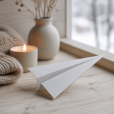 a paper plane, clean minimal composition on a plain background, no text
