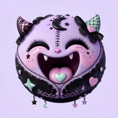an exaggerated laughing face of an original round mascot character, bold and readable at small size, plain background, no text