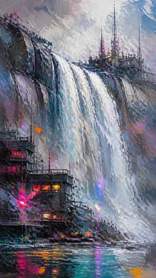 towering waterfall cascading down a cliff
