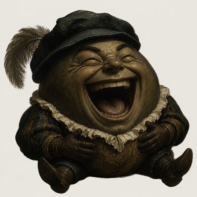 an exaggerated laughing face of an original round mascot character, bold and readable at small size, plain background, no text